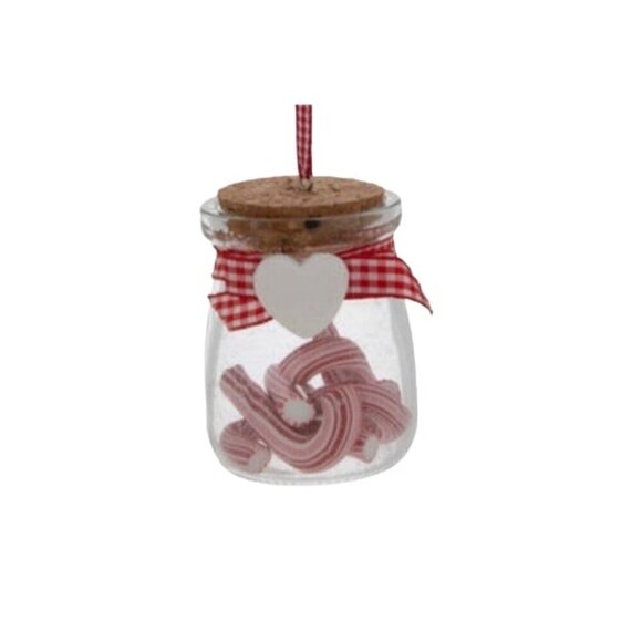 Realistic Candy Cane Jar Ornament Glass Jar 3" Christmas Peppermint Candyland - Picture 3 of 7